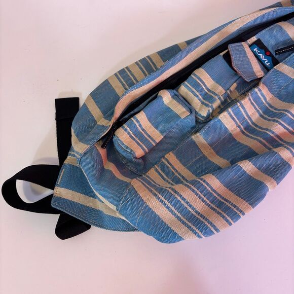Kavu Blue and Cream Striped Sling Backpack Bag - Picture 4 of 8